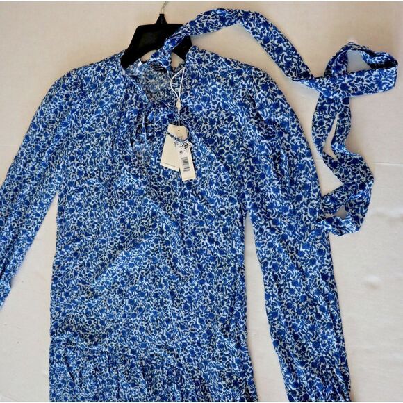 Rebecca Taylor Women's Sz S Delft Fleur Indigo Combo Belted Silk Mini Dress - Picture 10 of 12